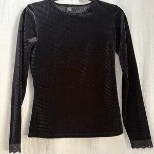 Only Hearts Black, Perforated, Long Sleeve Top with Lace Cuffs, Size M